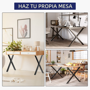 HOMCOM Conjunto de 2 Patas para Mesa Estilo Industrial 80x72 cm en Forma de X Patas de Muebles de Acero para Soporte con Protectores Tornillos de Montaje Incluidos Negro