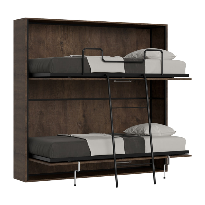 Armoire Lit escamotable horizontal superposé 2 couchages 85 KANDO Noyer