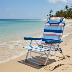 Well Home Silla plegable reclinable con almohada 64x63x32/82cm aluminio anodizado, rayas azules, tejido 600x300D hasta 110kg
