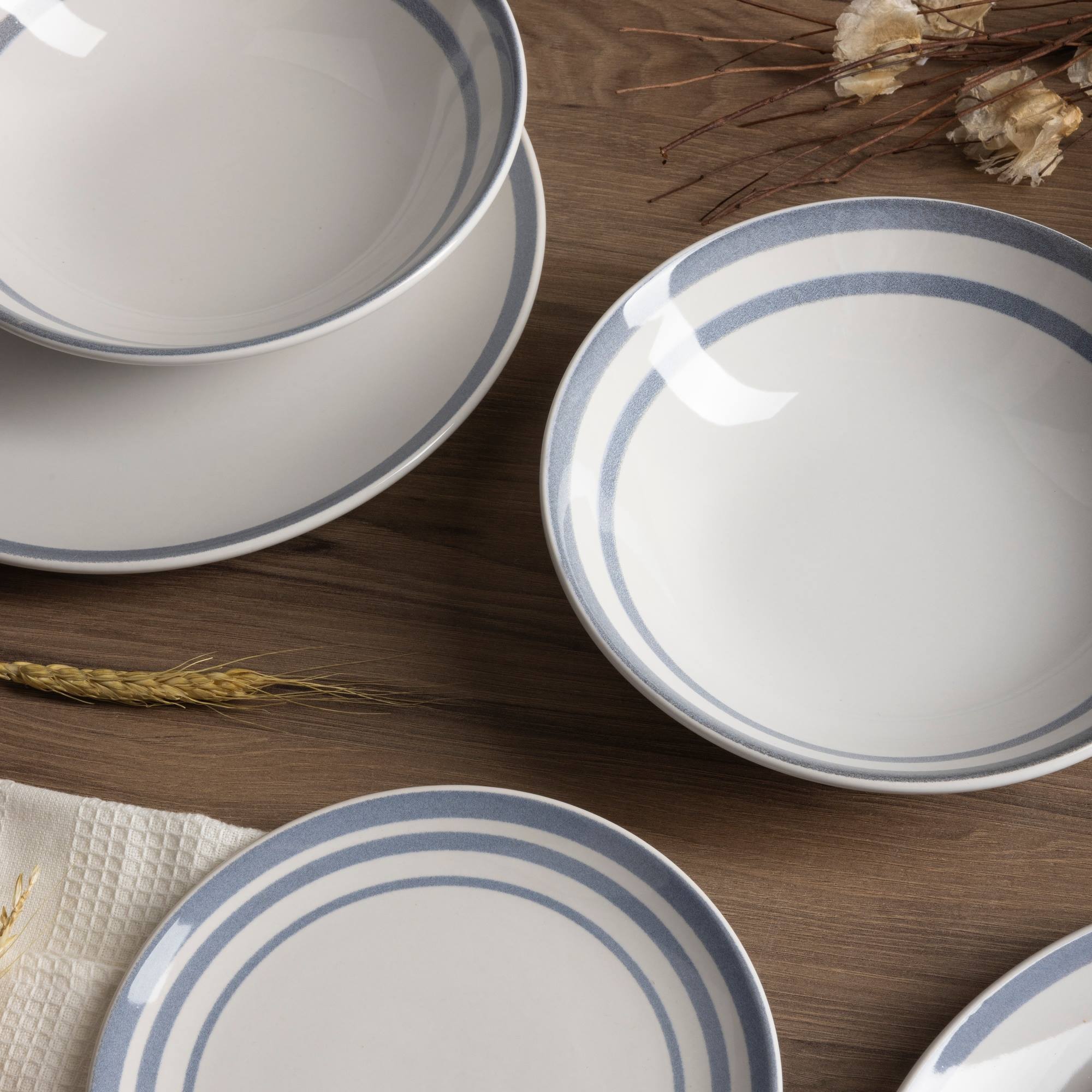 Set de 3 platos hondos ø20cm san ignacio con líneas azules