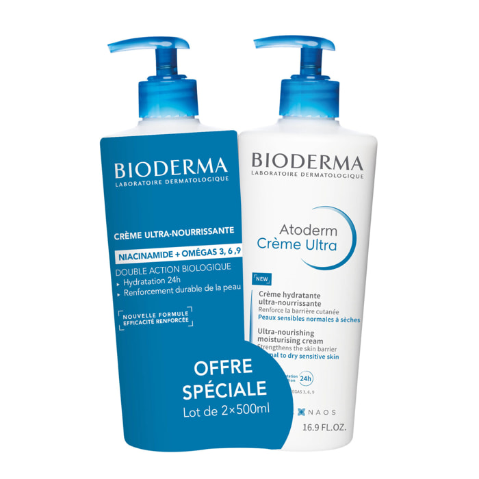 Atoderm Crème Ultra - Lot Crème Hydratante Ultra-Nourrissante 2x500 ml