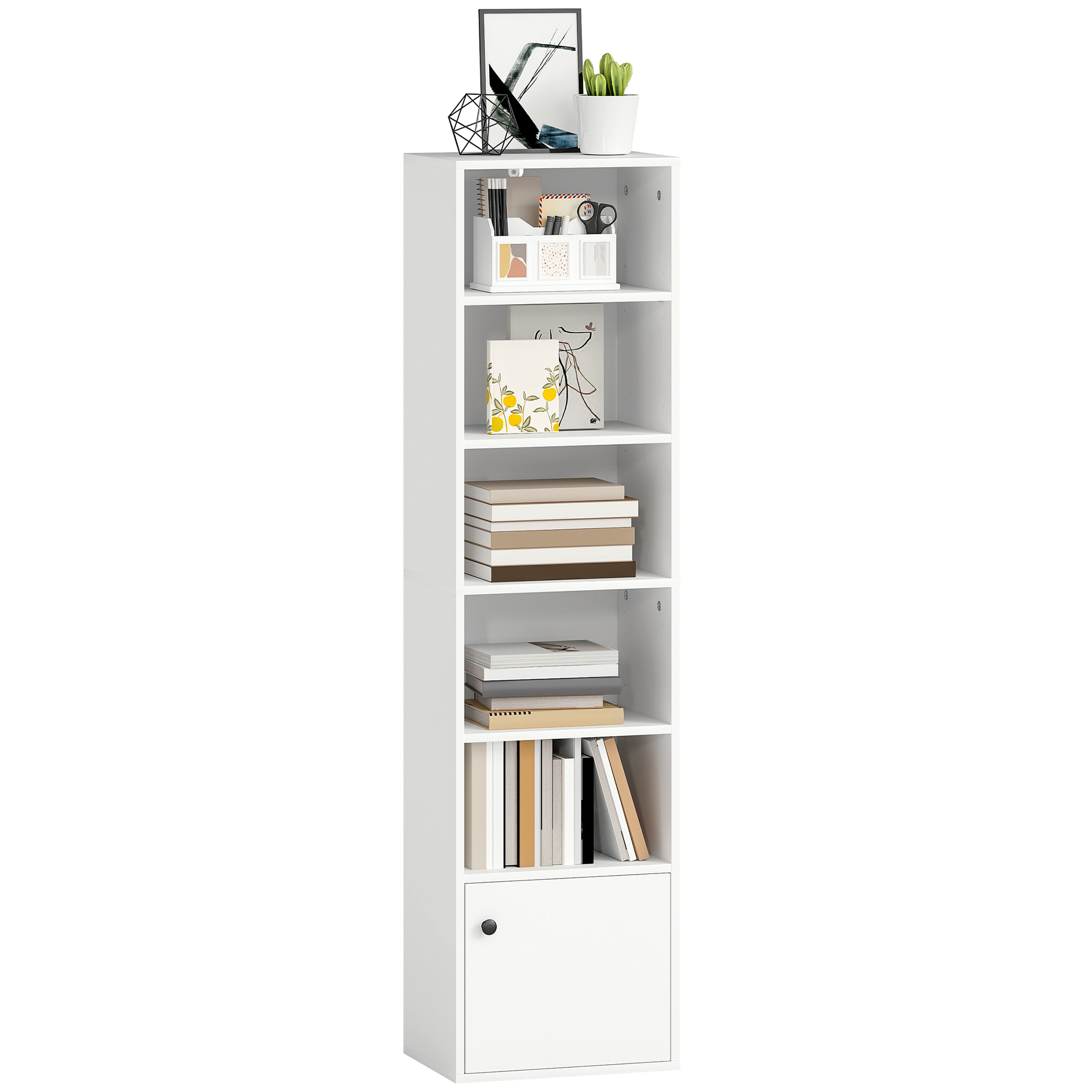 Librería de 6 Niveles, Estantería para Libros con Estantes Ajustables y Puerta, Estantería Moderna, 40x30x156 cm, para Salón, Dormitorio, Estudio, Oficina, Blanco