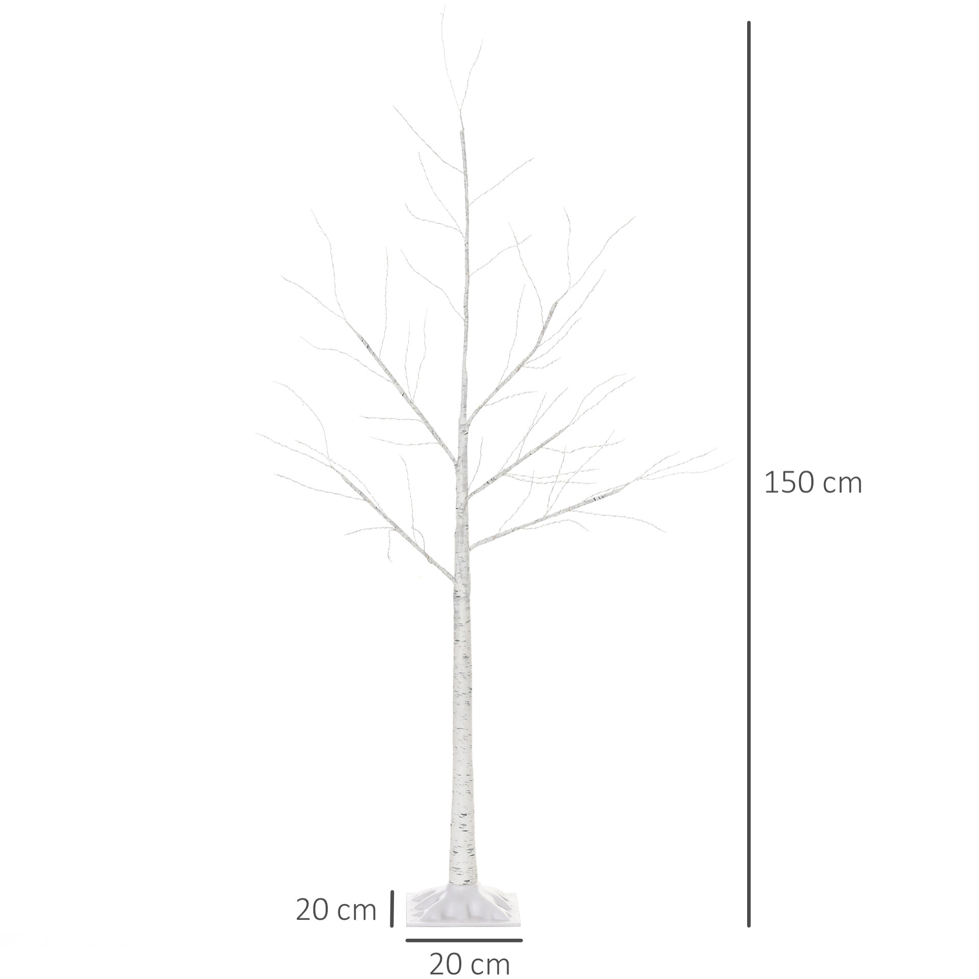Outsunny árbol de Abedul 150 cm de Altura con 210 Luces LED en Blanco Cálido Ramas Flexibles y Base para Decoración de Fiestas Cumpleaños Bodas 20x20x150 cm Blanco