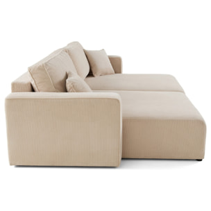 Topaze - Canapé droit 4 places avec double méridienne - assise profonde - en velours côtelé - Beige