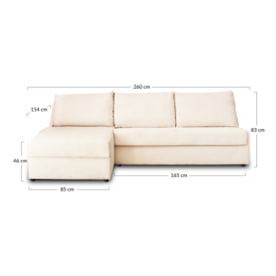 Palmira - canapé d'angle gauche - 4 places - convertible couchage quotidien - matelas 14 cm - en velours côtelé - Beige