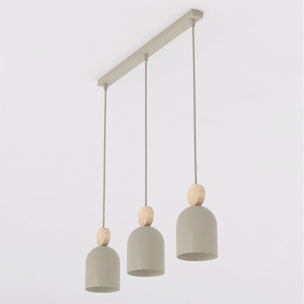 Lampada a sospensione Mesi in acciaio beige e legno