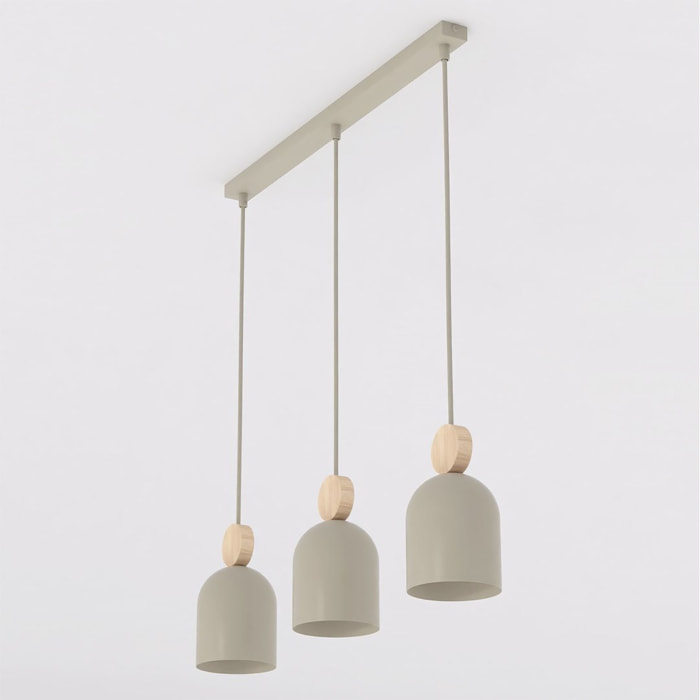 Lampada a sospensione Mesi in acciaio beige e legno