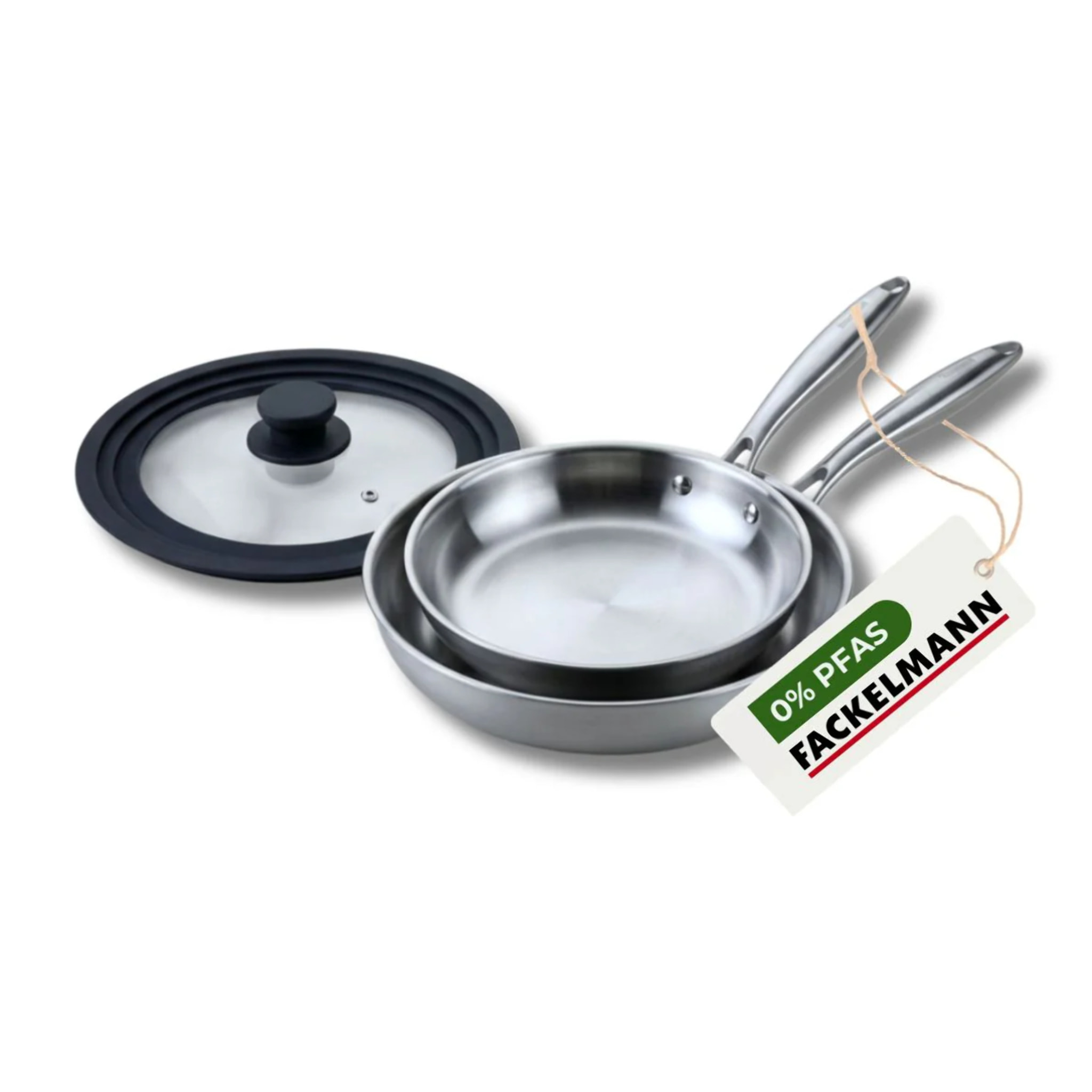 2 poêles 24 cm et 26 cm inox 18/10 Triply et couvercle Fackelmann Vita3