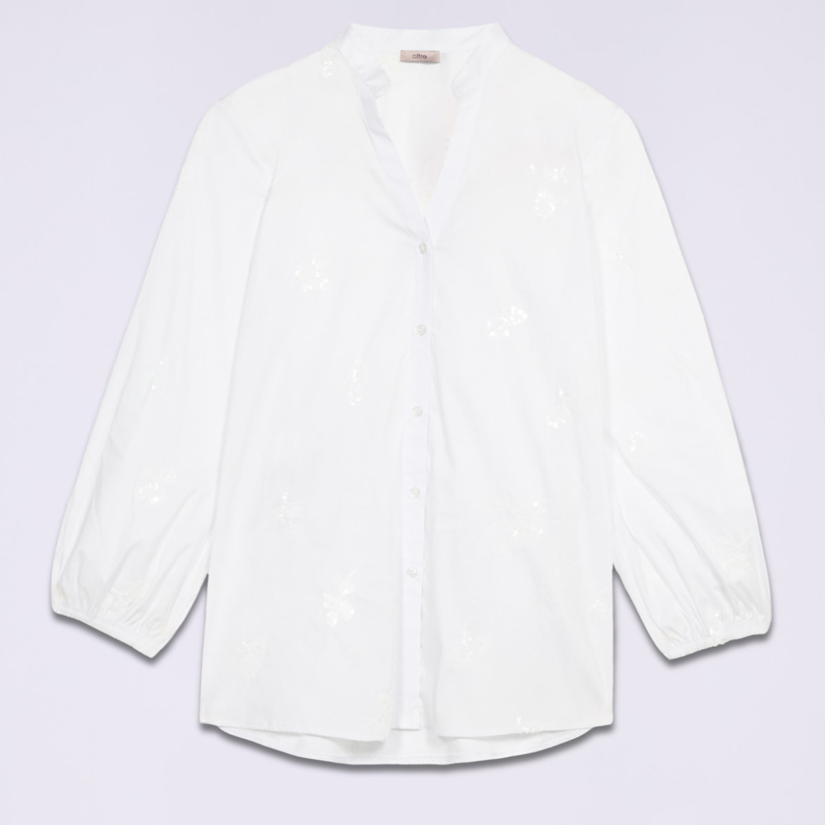 Oltre - Camisa de popelina con bordados florales - Blanco