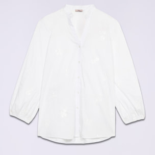 Oltre - Camisa de popelina con bordados florales - Blanco