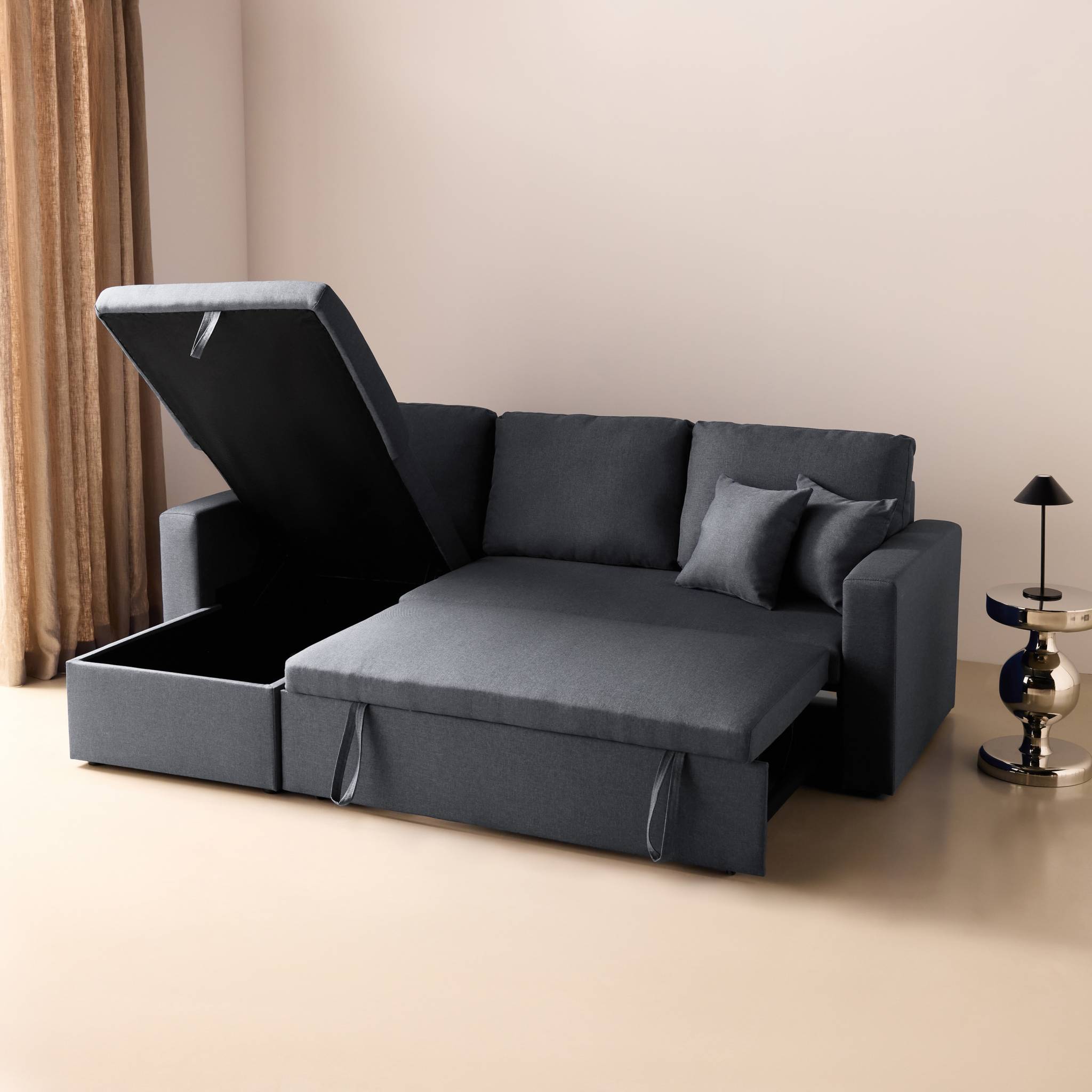 Canapé d'angle convertible réversible 3 places tissu avec coffre IDA