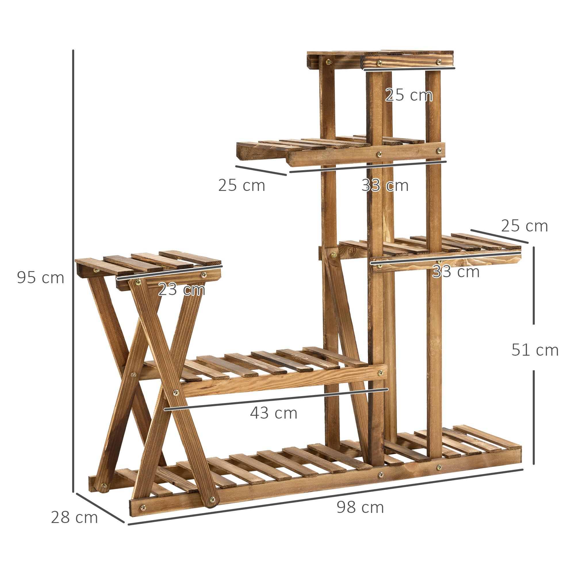 Soporte para Plantas Estantería para Plantas con Pies de Madera Estantería para Flores con 5 Niveles Carga 60 kg para Interior y Exterior 98x28x95 cm Carbonizado