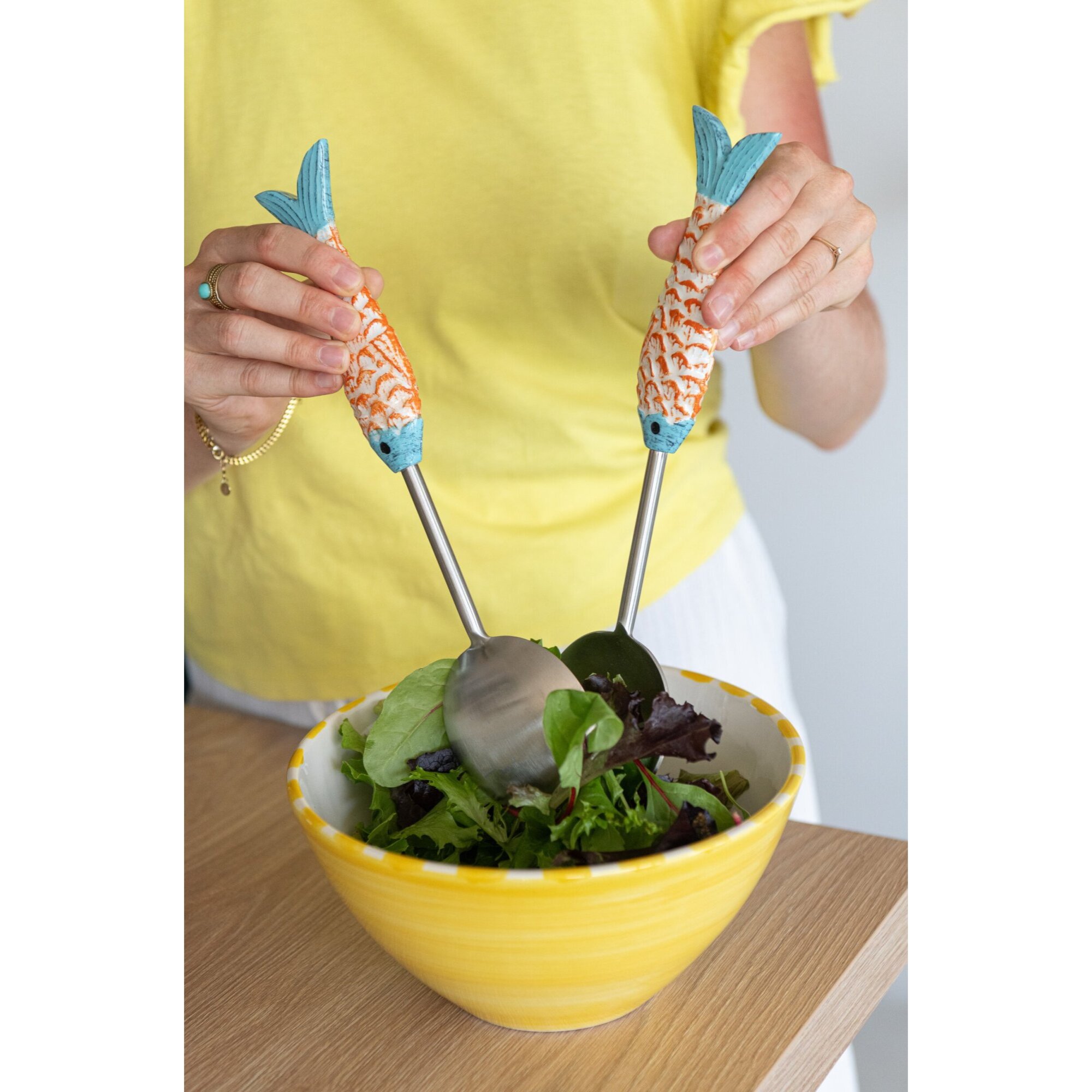J-Line Bol Poisson - céramique - multicolore - medium - 3 pièces