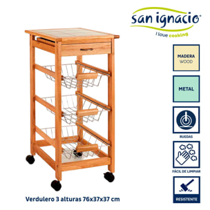 Verdulero madera metal 3 pisos natural