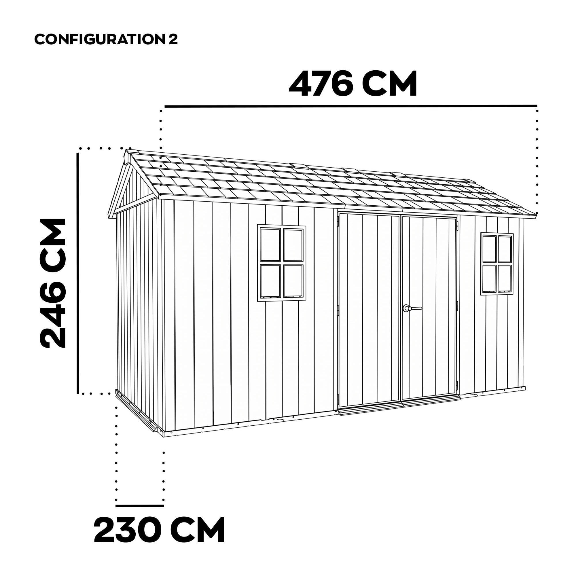 Newton + 7515/1575- Casetta da Giardino 476x246x230 cm 2 Ante per deposito attrezzi finitura effetto legno Evotech+ in Resina Marrone e Nero
