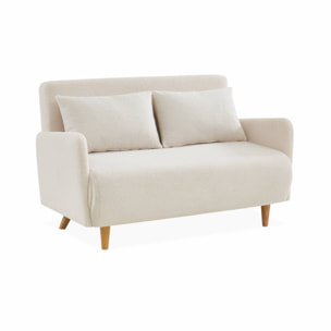 Canapé convertible 2 places scandinave - Panam - pieds bois. bouclettes blanches. banquette. dossier inclinable