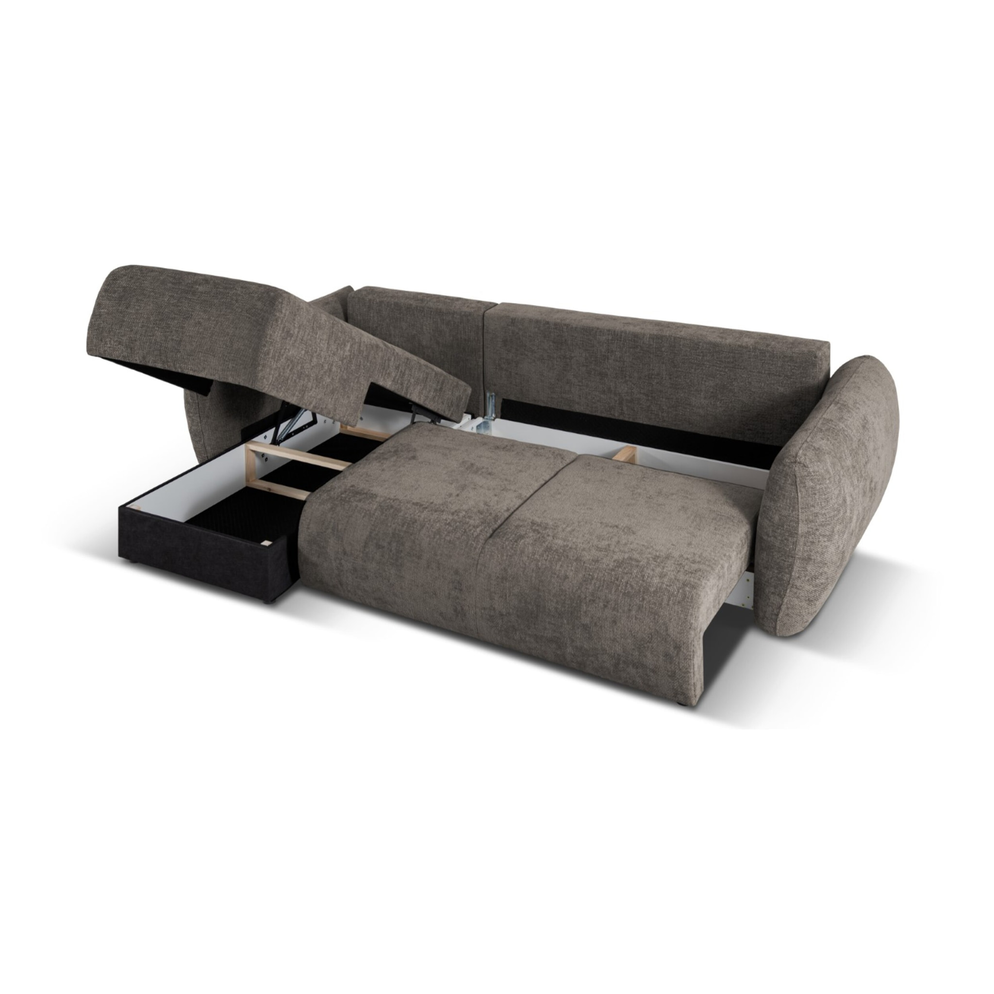 Canapé d'angle gauche convertible avec coffre de rangement "Matera" 4 places en chenille gris