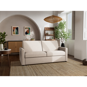 Julia - canapé 3 places convertible couchage quotidien matelas 18 cm en tissu - Beige
