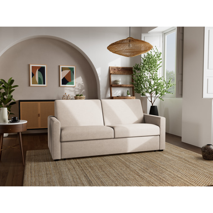 Julia - canapé 3 places convertible couchage quotidien matelas 18 cm en tissu - Beige