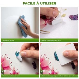 Stickers Muraux décoration adhésifs fleurs roses et papillons