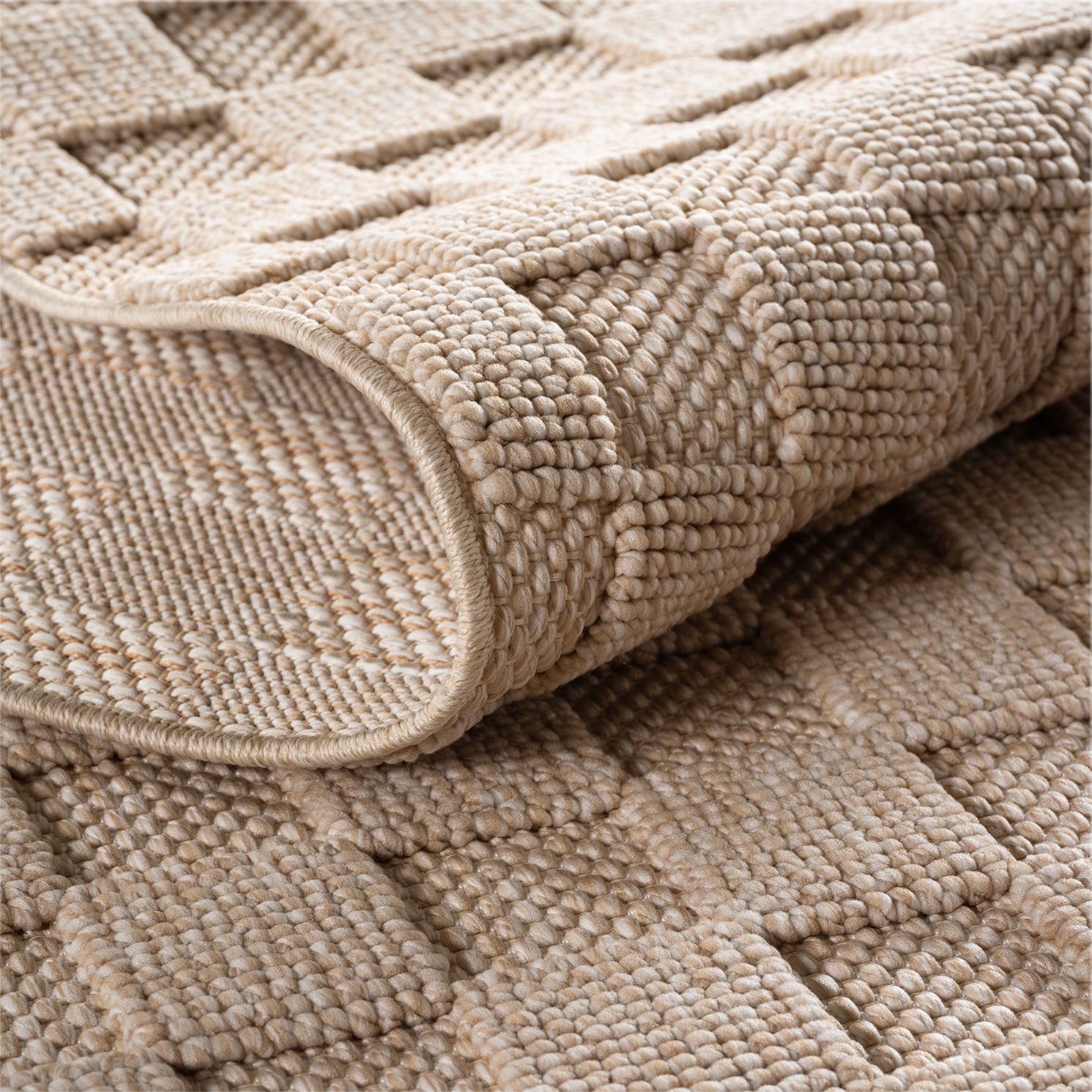 HELIX - Tapis moderne effet laine bouclé à motif damier en relief beige