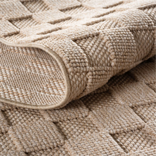HELIX - Tapis moderne effet laine bouclé à motif damier en relief beige