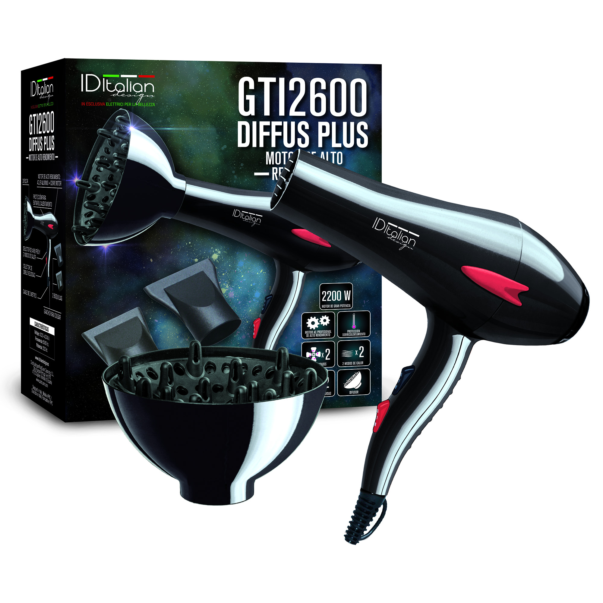 Secador Gti 2600 con Difusor Plus - Negro - 2200 W