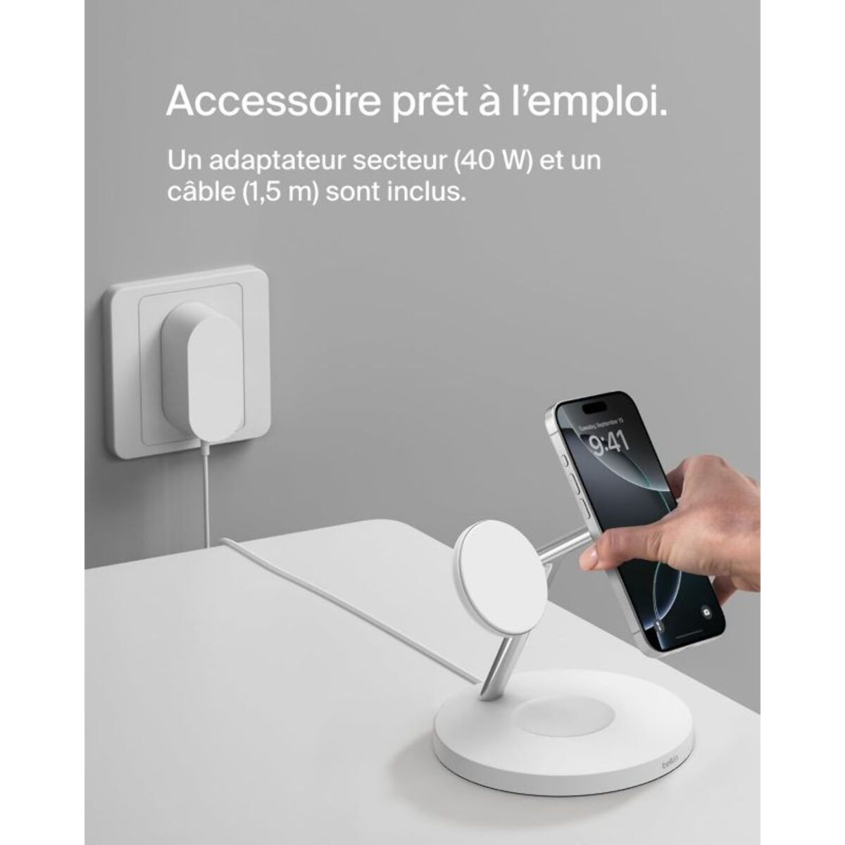 Chargeur induction BELKIN 15W Boost Charge Pro 3en1 Qi2 Blanc
