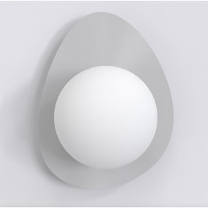 Lampada a parete OVO in acciaio grigio e vetro bianco opaco