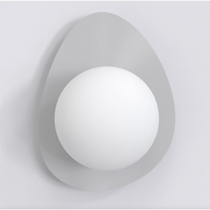 Lampada a parete OVO in acciaio grigio e vetro bianco opaco