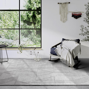 Tapis salon géométrique, relief tissé à la main, design authentique