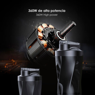 Batidora portátil HD-10 de 650 ml con potente motor de 360W, con batería recargable de 6000mAh.