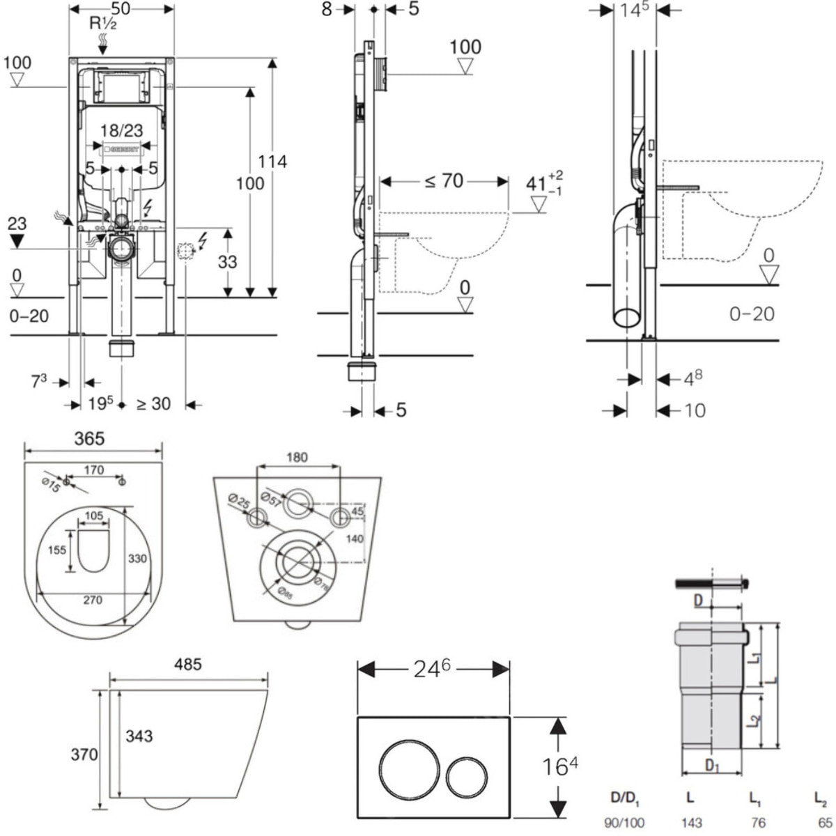 Pack WC bati-support Geberit + Cuvette Swiss Aqua Technologies sans bride + Plaque blanche (SLIM-INFINITIO-B)