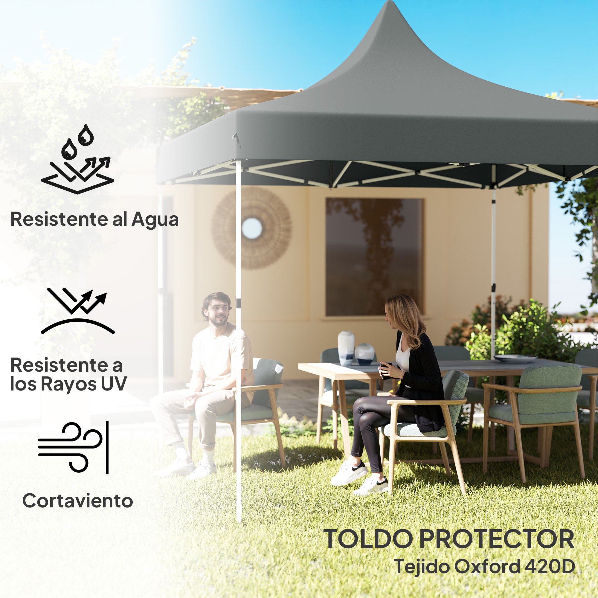 Carpa Plegable Pop-up Gazebo 3x3 m Cenador Plegable con 4 Paredes Laterales Anti-UV Altura Ajustable Marco Metálico Robusta y Bolsa de Transporte para Camping Fiestas Gris