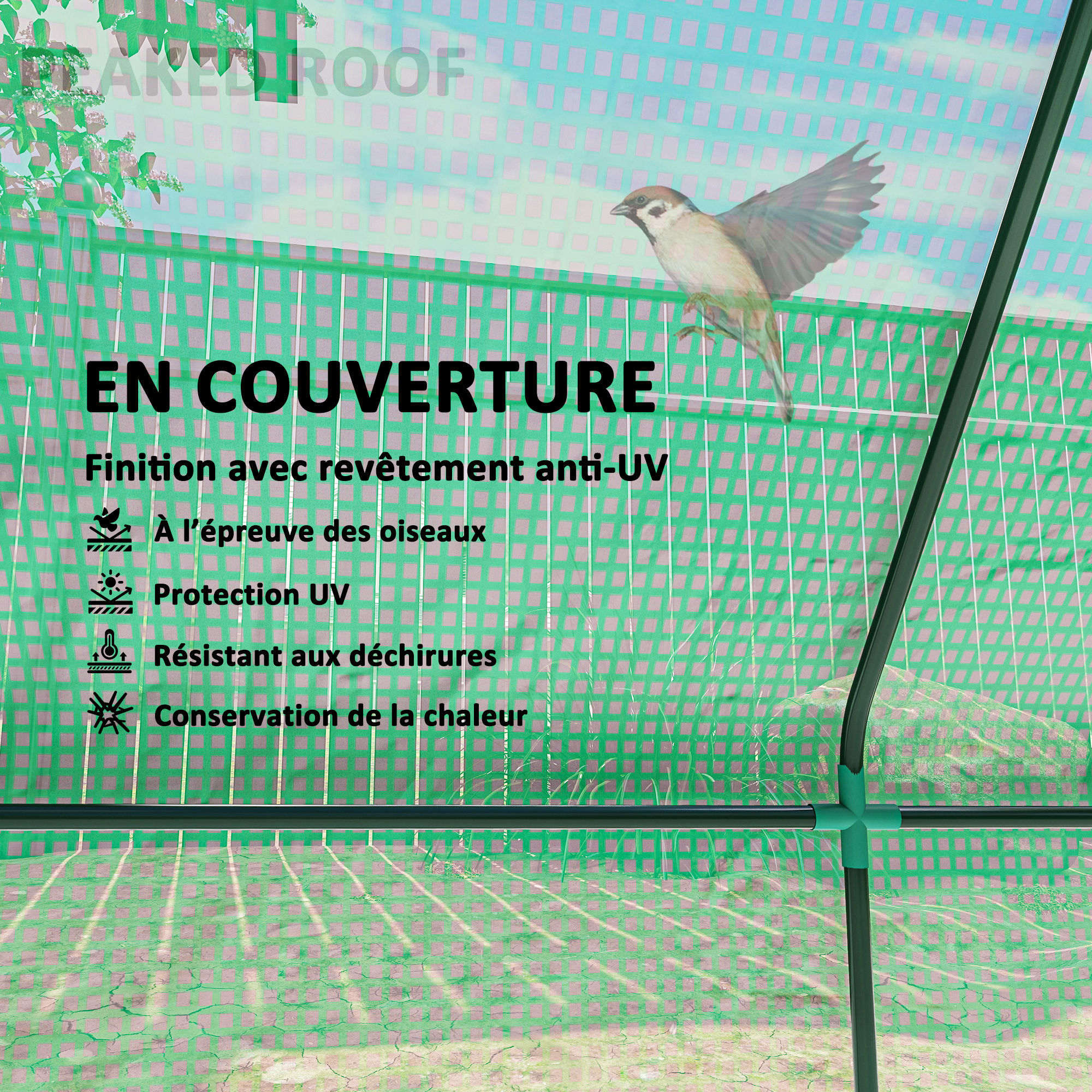 Mini serre de jardin 3 fenêtres en filet enroulables acier PE vert