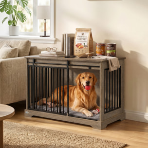 Cage chien design bois métal 100 x 60 x 68 cm porte coulissante et battante