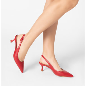 Décolleté slingback donna rosse, tacco 6 cm