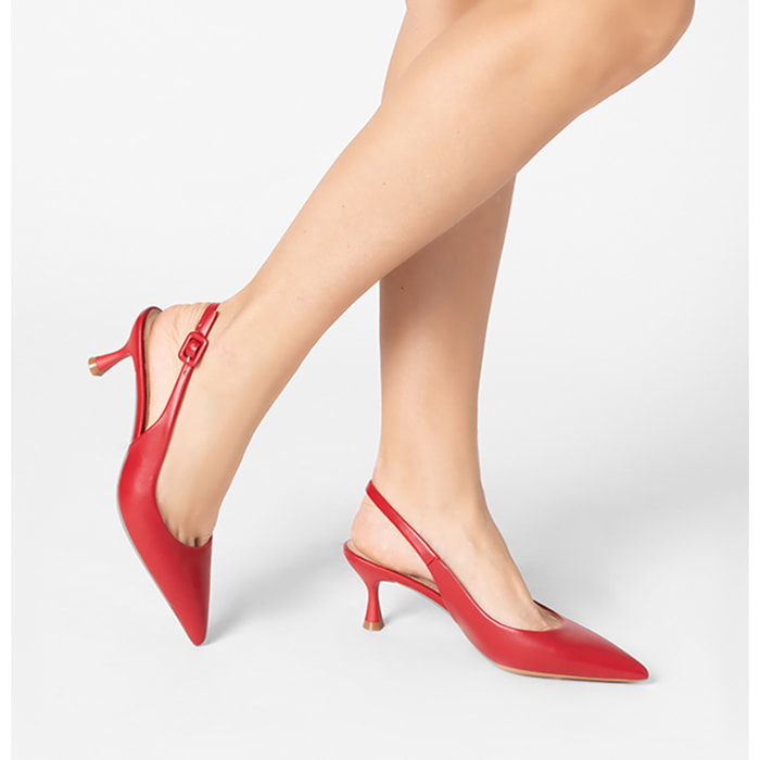 Décolleté slingback donna rosse, tacco 6 cm