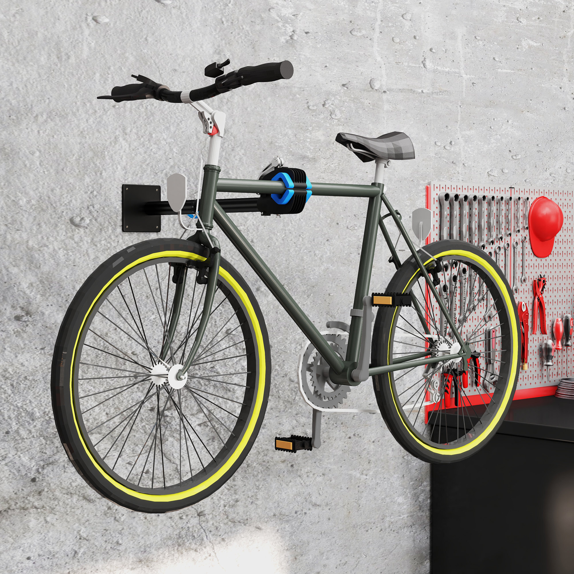 Support de réparation de vélo mural réglable en hauteur pince rotative 360°