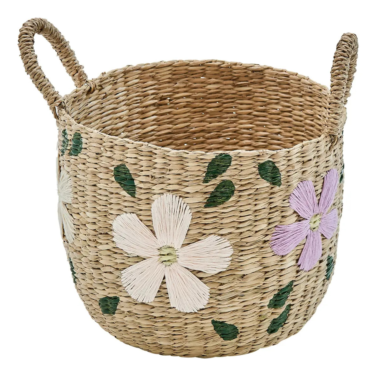 Lot de 3 paniers de rangement Sauv en roseau brodé de fleurs