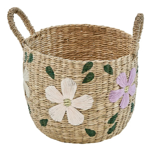 Lot de 3 paniers de rangement Sauv en roseau brodé de fleurs