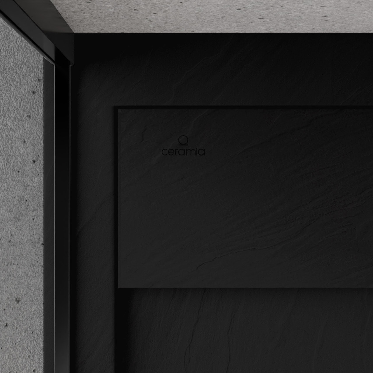 Alda Receveur de douche 140x80cm + Siphon Eslim90. Pierre de synthèse, noir mat (ALD15-14080N-S)
