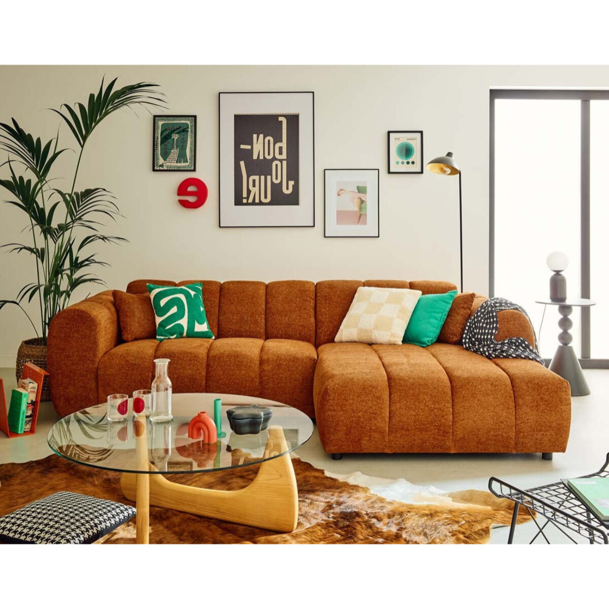 Curtis - canapé d'angle droit 4 places en tissu texturé - Terracotta
