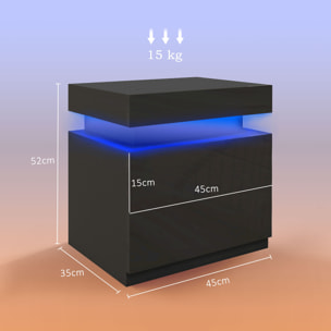 Chevet table de nuit design LED réglable 2 tiroirs façade laquée télécommande noir