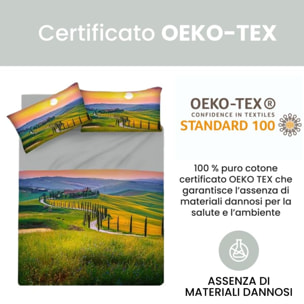 INTRECCI Set Lenzuola Matrimoniali in Cotone, Stampa Alta Qualità, Lenzuolo Sotto + Lenzuolo Sopra + 2 Federe, Comfort, Morbidezza, per Pelli Sensibili, non Stringe in Lavatrice. Fantasia: Tuscany