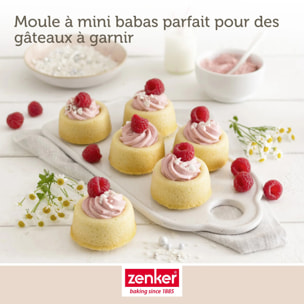 Set pâtisserie avec moule à 12 babas au rhum 38,5 x 26,5 cm en acier, 2 bols à mixer, verre mesureur et spatule Zenker