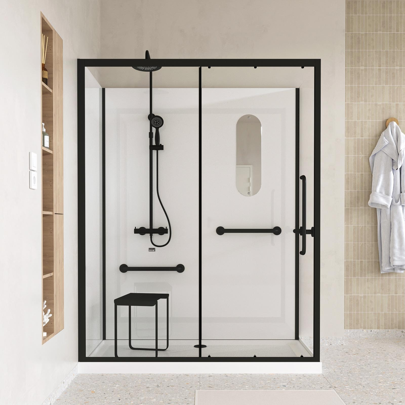 Cabine de douche Sécurisée et Accessible à Tous 160x85x220cm - Mitigeur Thermostatique