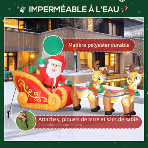 Traîneau Père Noël gonflable LED avec 2 rennes - matériel fixation et souffleur inclus - polyester