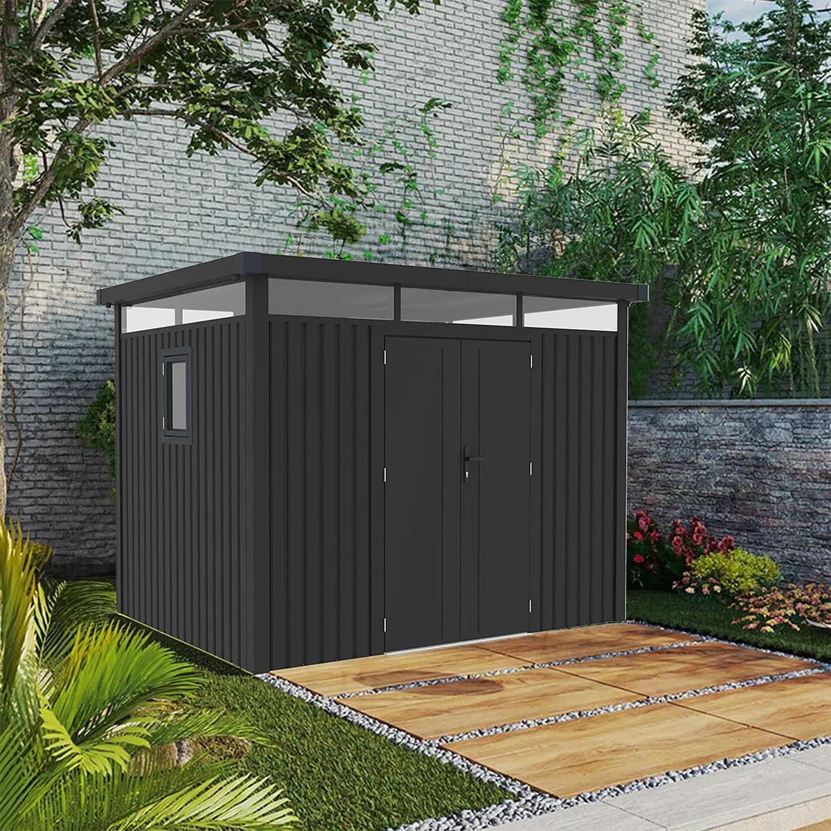 Abri de jardin métal 7.45m² Gris Anthracite avec Toit plat moderne