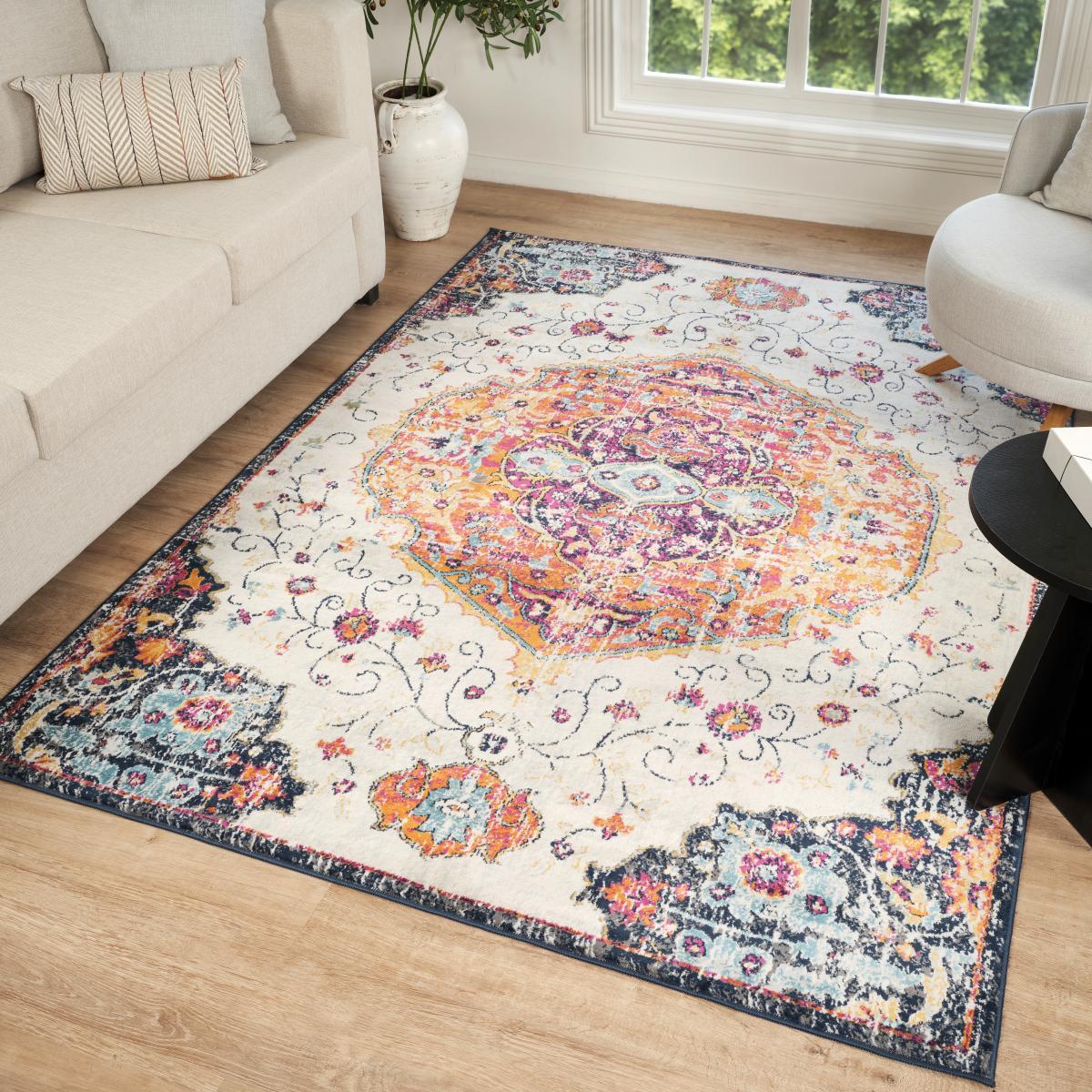 Tapis Lavu motif médaillon traditionnel oriental